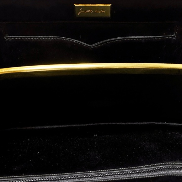 Vintage Judith Leiber Black Chevron Silk Clasp Clutch Bag Italy - Picture 5 of 7